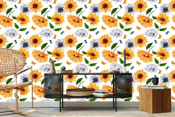 Behang Zonnebloemen Met Vlinders - Afbeelding 5