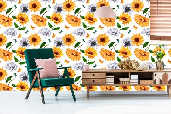 Behang Zonnebloemen Met Vlinders - Afbeelding 6