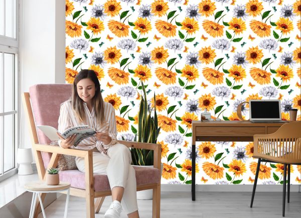 Behang Zonnebloemen Met Vlinders - Afbeelding 7