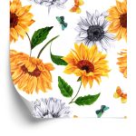 Behang Zonnebloemen Met Vlinders