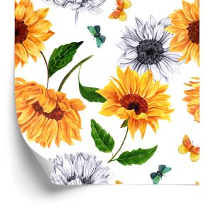 Behang Zonnebloemen Met Vlinders