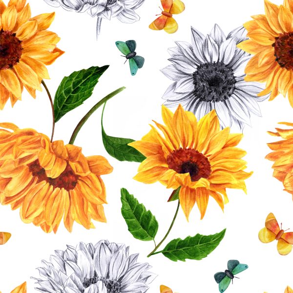 Behang Zonnebloemen Met Vlinders - Afbeelding 2