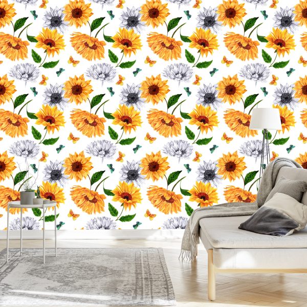 Behang Zonnebloemen Met Vlinders - Afbeelding 3