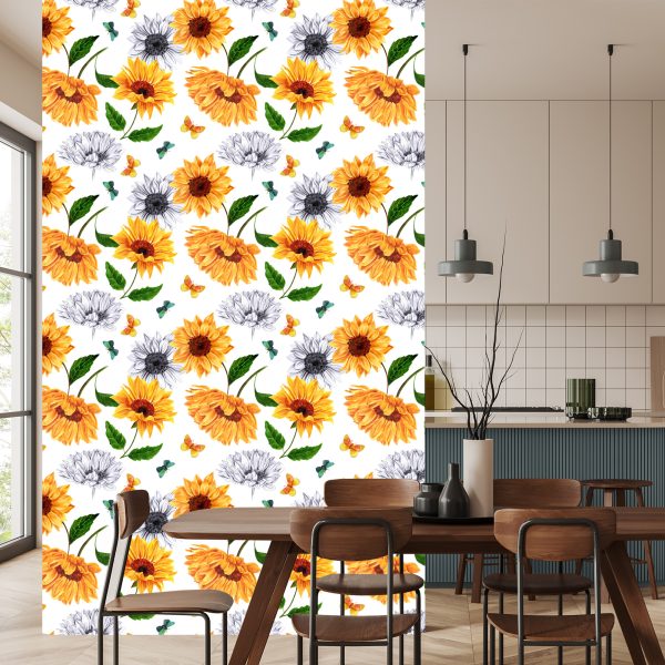 Behang Zonnebloemen Met Vlinders - Afbeelding 4