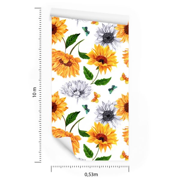 Behang Zonnebloemen Met Vlinders - Afbeelding 8
