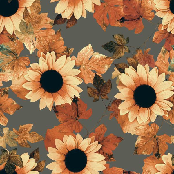 Behang Geschilderde Zonnebloemen Met Bladeren - Afbeelding 2
