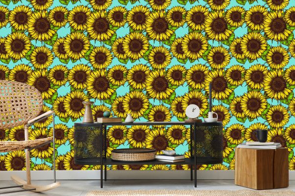 Behang Retro Zonnebloem Boeket - Afbeelding 5