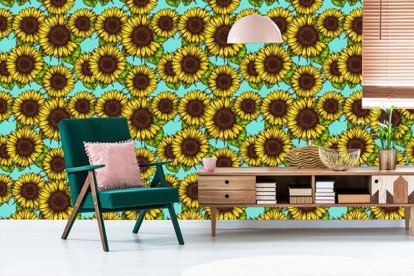 Behang Retro Zonnebloem Boeket - Afbeelding 6