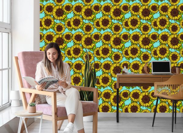 Behang Retro Zonnebloem Boeket - Afbeelding 7