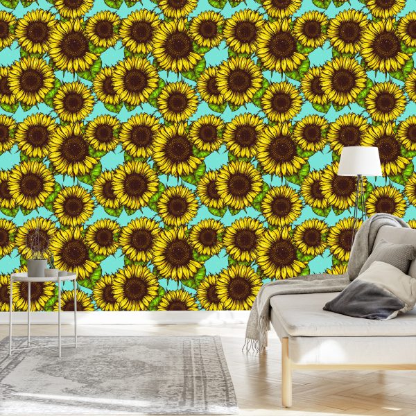 Behang Retro Zonnebloem Boeket - Afbeelding 3
