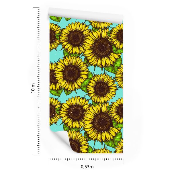 Behang Retro Zonnebloem Boeket - Afbeelding 8
