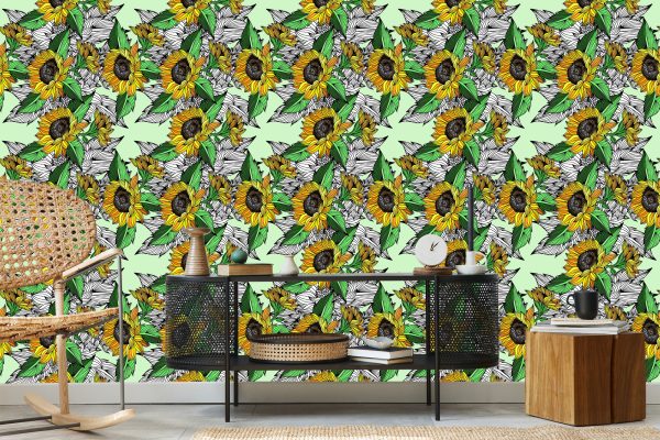Behang Zonnebloemen Met Planten - Afbeelding 5