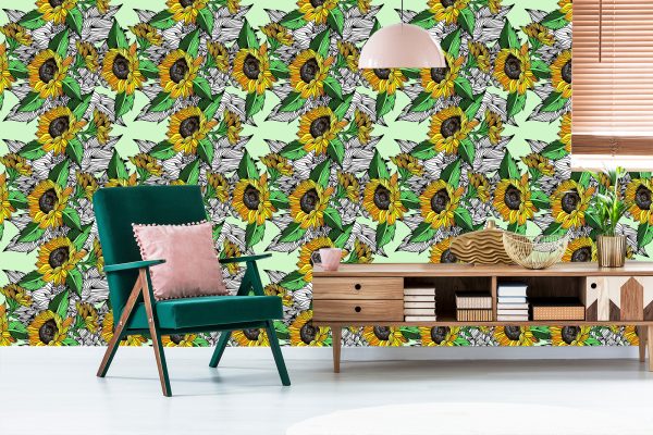 Behang Zonnebloemen Met Planten - Afbeelding 6