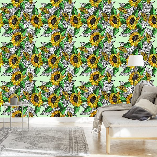 Behang Zonnebloemen Met Planten - Afbeelding 3