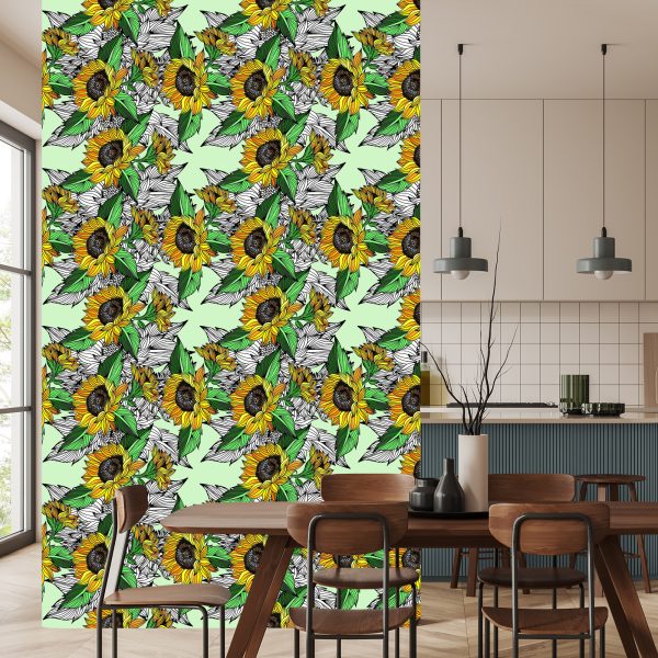 Behang Zonnebloemen Met Planten - Afbeelding 4