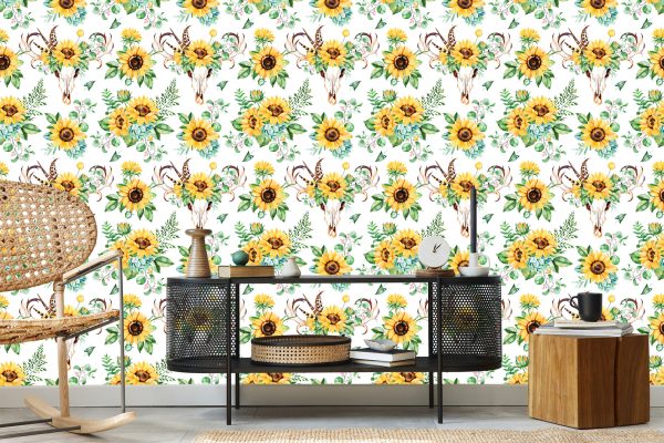 Behang Zonnebloemen In Boho-Stijl - Afbeelding 5