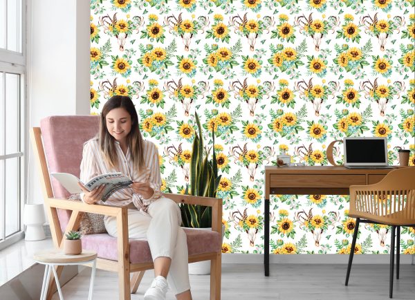 Behang Zonnebloemen In Boho-Stijl - Afbeelding 7