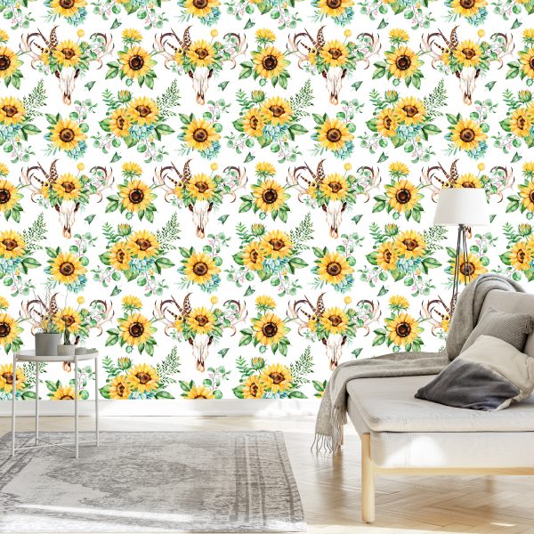 Behang Zonnebloemen In Boho-Stijl - Afbeelding 3