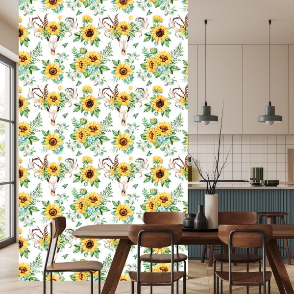 Behang Zonnebloemen In Boho-Stijl - Afbeelding 4