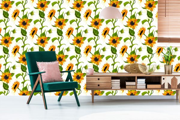 Behang Grote Zonnebloemen Met Bladeren - Afbeelding 6