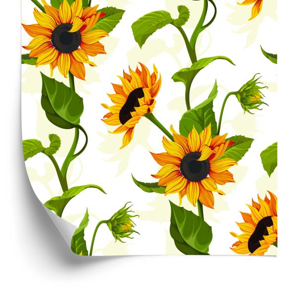 Behang Grote Zonnebloemen Met Bladeren