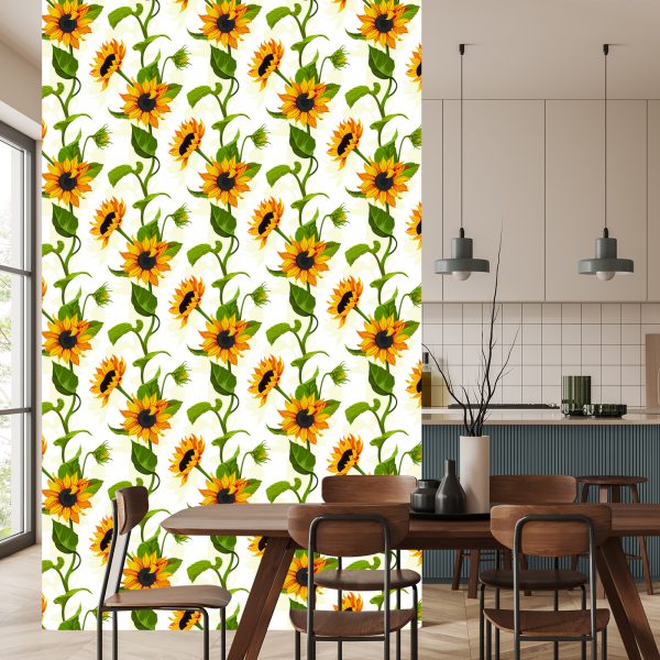Behang Grote Zonnebloemen Met Bladeren - Afbeelding 4