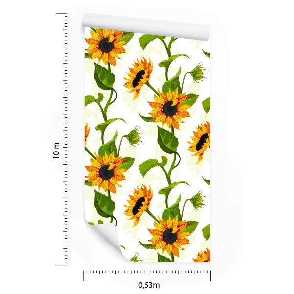 Behang Grote Zonnebloemen Met Bladeren - Afbeelding 8