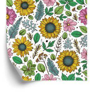 Behang Kleurrijke Zonnebloemen Met Planten