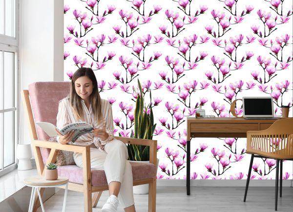 Behang Roze Magnolia Bloemen - Afbeelding 7