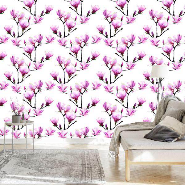 Behang Roze Magnolia Bloemen - Afbeelding 3