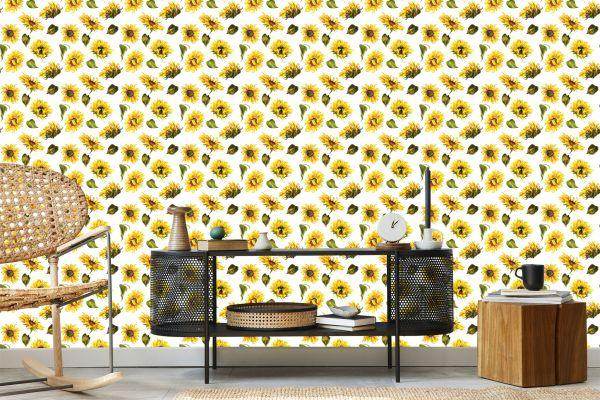 Behang Zonnebloemen Met Vintage Bladeren - Afbeelding 5