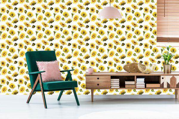 Behang Zonnebloemen Met Vintage Bladeren - Afbeelding 6