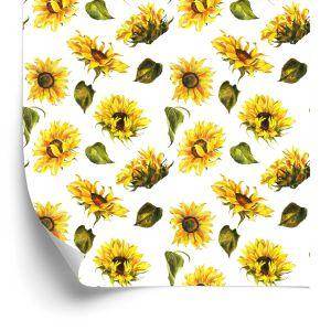 Behang Zonnebloemen Met Vintage Bladeren
