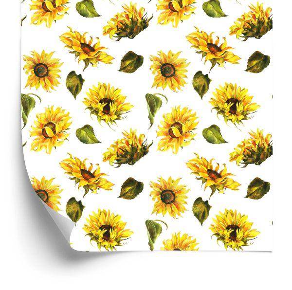 Behang Zonnebloemen Met Vintage Bladeren