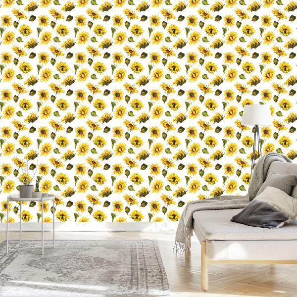 Behang Zonnebloemen Met Vintage Bladeren - Afbeelding 3