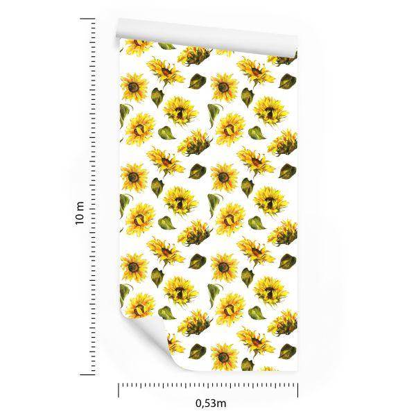 Behang Zonnebloemen Met Vintage Bladeren - Afbeelding 8