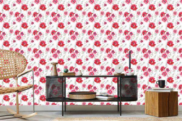 Behang Vintage Klaprozen Met Bladeren - Afbeelding 5