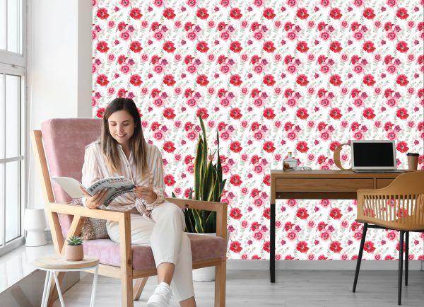 Behang Vintage Klaprozen Met Bladeren - Afbeelding 7