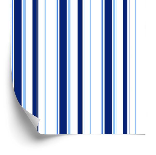 Behang Blauw - Witte Verticale Strepen