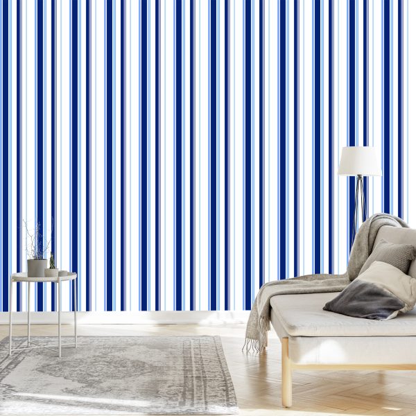 Behang Blauw - Witte Verticale Strepen - Afbeelding 3