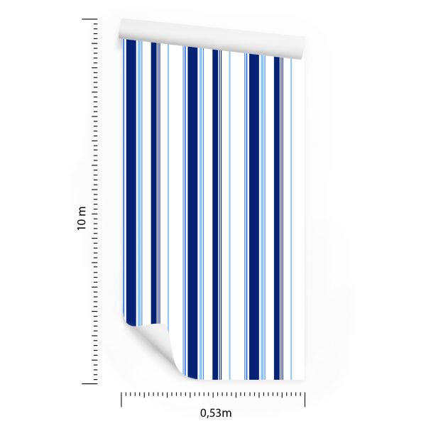 Behang Blauw - Witte Verticale Strepen - Afbeelding 8