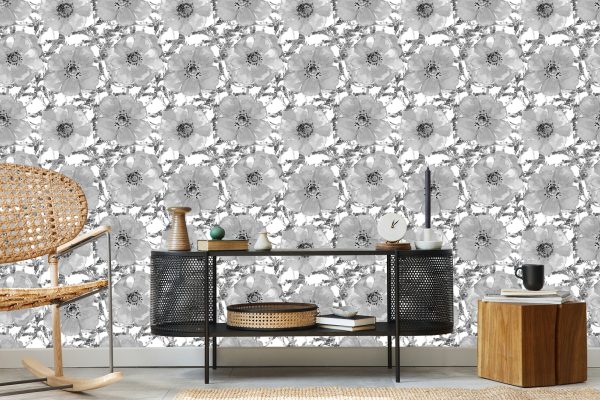 Behang Zwart-Witte Klaprozen - Afbeelding 5