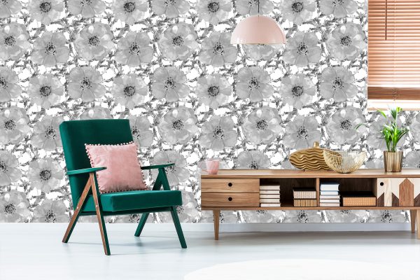Behang Zwart-Witte Klaprozen - Afbeelding 6