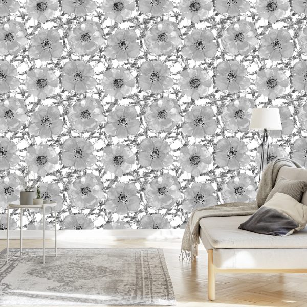 Behang Zwart-Witte Klaprozen - Afbeelding 3
