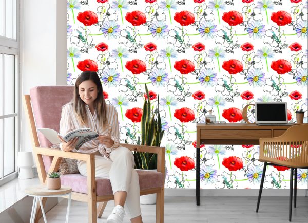 Behang Klaprozen En Madeliefjes - Afbeelding 7