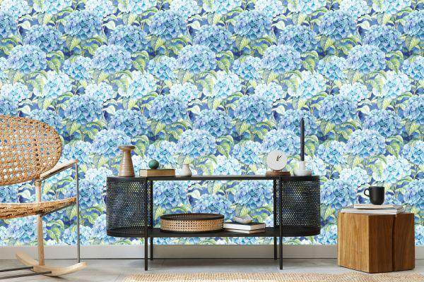 Behang Hortensia Met Bladeren - Afbeelding 5