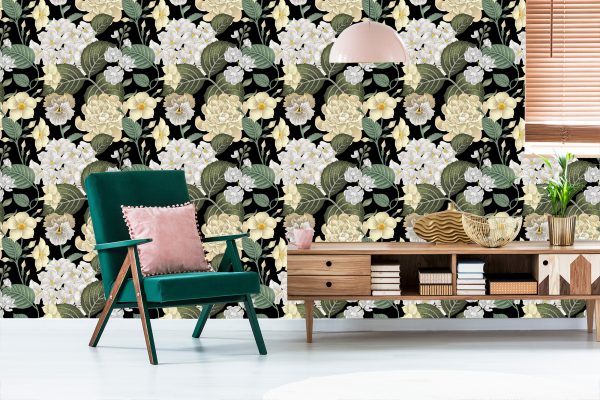 Behang Tuin Bloemen Met Bladeren - Afbeelding 6