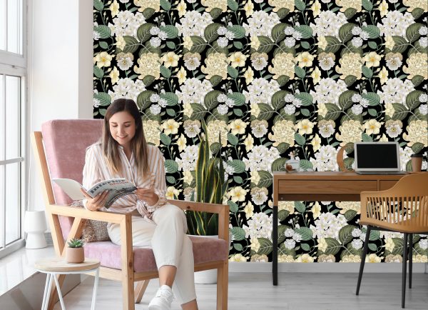Behang Tuin Bloemen Met Bladeren - Afbeelding 7