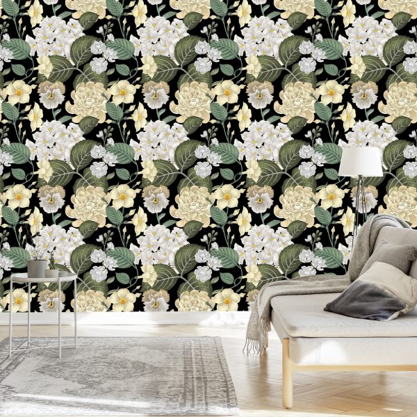 Behang Tuin Bloemen Met Bladeren - Afbeelding 3