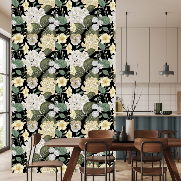 Behang Tuin Bloemen Met Bladeren - Afbeelding 4